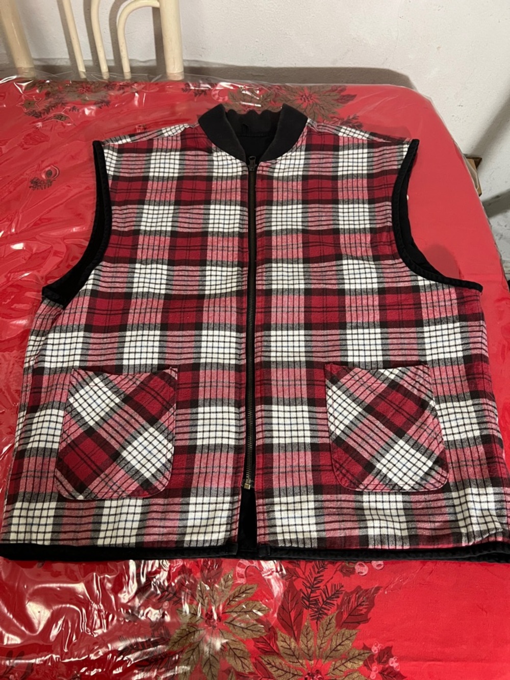 Vintage Marlboro Vest Mens Sz L Black Quilted Plaid Flannel Lined Reversible 90s - Picture 6 of 12